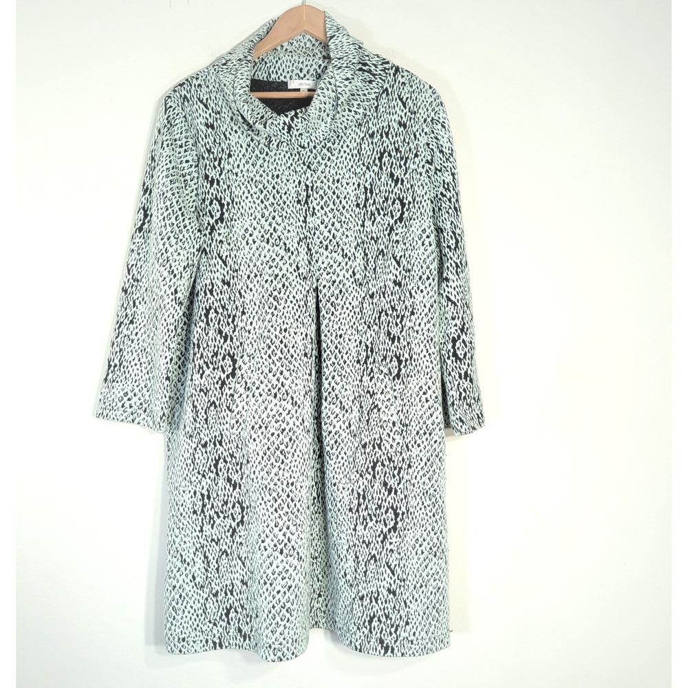 tyler boe Mint Green Animal Print Dress; XL Long Sleeve Cowl Neck Knit Tunic